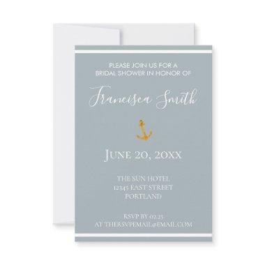 Gold Anchor Gray Nautical Bridal Shower Invitations