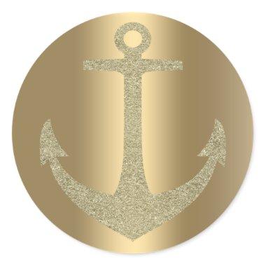 Gold Anchor Nautical Glam Birthday Party Favor Classic Round Sticker