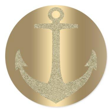 Gold Anchor Nautical Glam Birthday Party Favor Classic Round Sticker