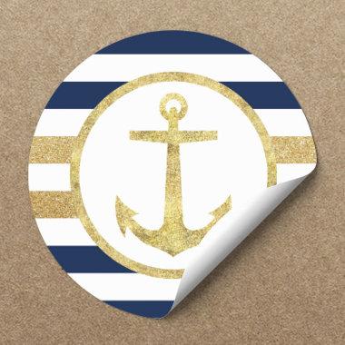 Gold Anchor Nautical Navy Stripes Envelope Seal