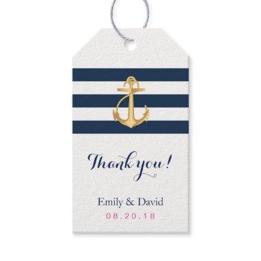 Gold Anchor Navy Stripes Nautical Wedding Favor Gift Tags