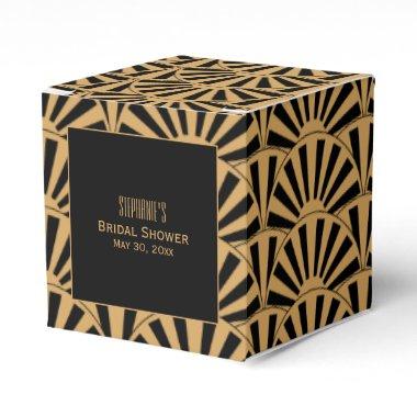 Gold and Black Art Deco Fan Flowers Bridal Shower Favor Boxes