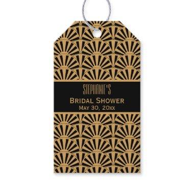 Gold and Black Art Deco Fan Flowers Bridal Shower Gift Tags