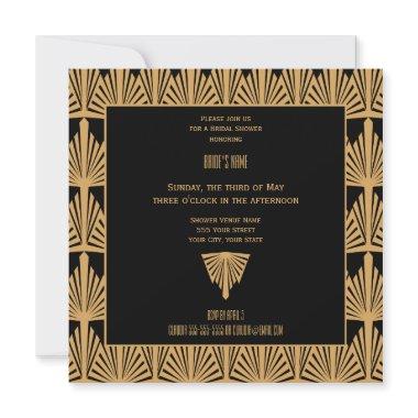 Gold and Black Art Deco Pattern Bridal Shower Invitations