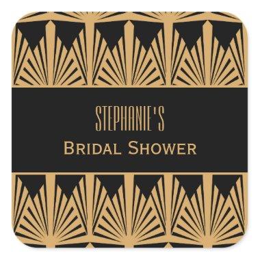 Gold and Black Art Deco Pattern Bridal Shower Square Sticker