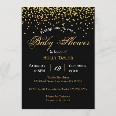 Gold and Black Baby Shower Invitations