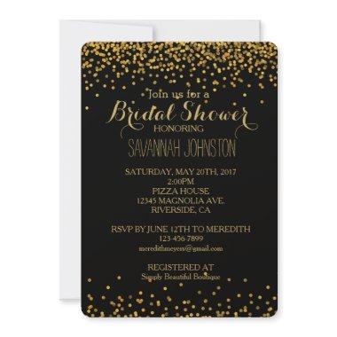 Gold and Black Glam Confetti Dots bridal shower Invitations