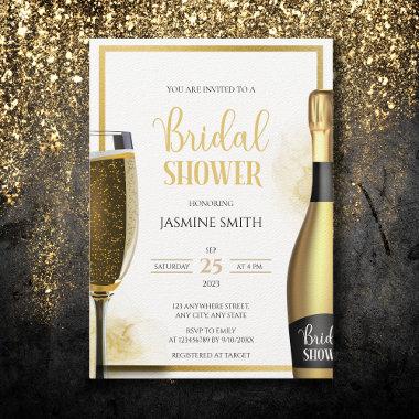 Gold and Black Petals and Prosecco Bridal Shower Invitations