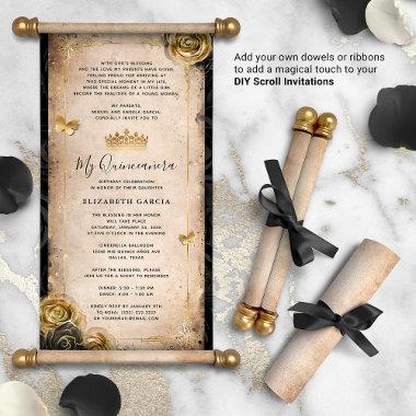 Gold and Black Quinceanera DIY Scroll Invitations