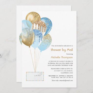 Gold and Blue Baby or Bridal Shower by Mail Invitations
