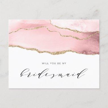 gold and blush agate will you be my Bridesmaid Invitation PostInvitations