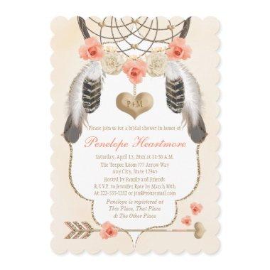 Gold and Blush Dreamcatcher Boho Bridal Shower Invitations