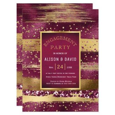 Gold and burgundy paint strokes engagement party
