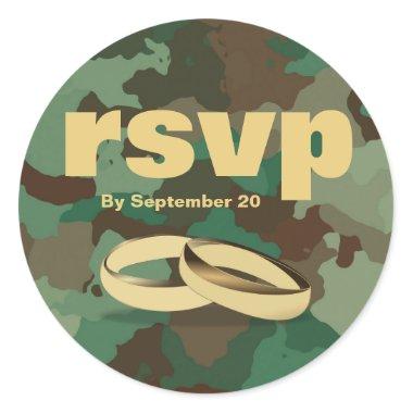 Gold and Camouflage RSVP Wedding or Anniversary Classic Round Sticker