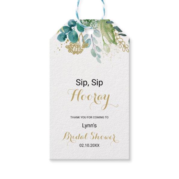 Gold and Eucalyptus Sip Sip Hooray Bridal Shower Gift Tags
