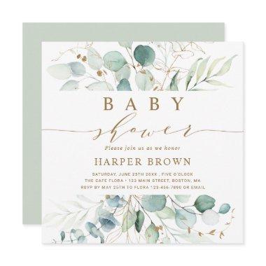 Gold and Green Botanical Baby Shower Square