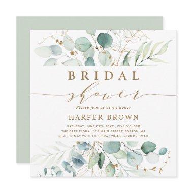 Gold and Green Botanical Bridal Shower Square Invitations