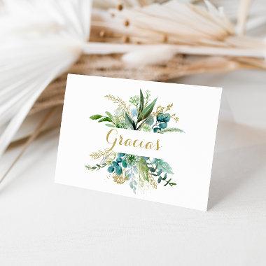 Gold and Green Eucalyptus Spanish Thank You Invitations