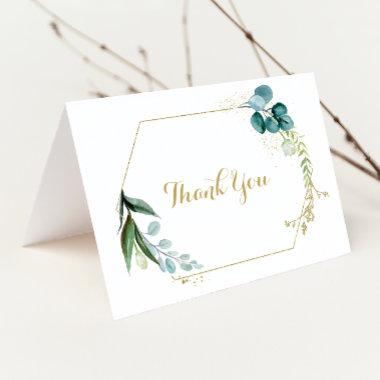 Gold and Green Eucalyptus Wedding Thank You Invitations