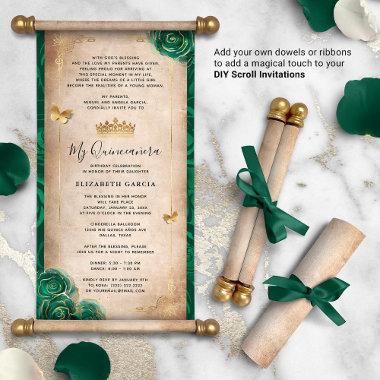 Gold and Green Quinceanera DIY Scroll Invitations