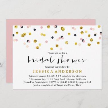 Gold and Pink Confetti Bridal Shower Invitations