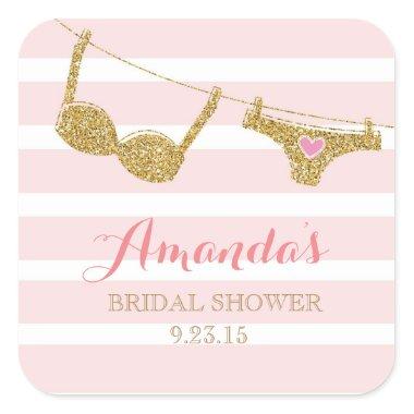Gold and Pink Lingerie Bridal Shower Favor Sticker