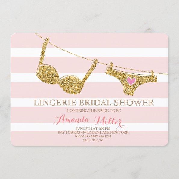 Gold and Pink Lingerie Bridal Shower Invitations