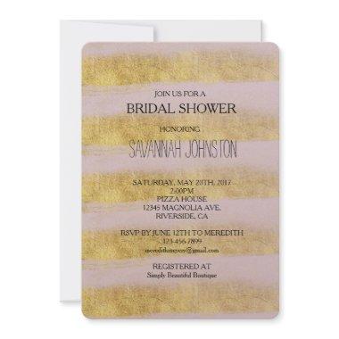 Gold and Pink Stripes bridal shower Invitations