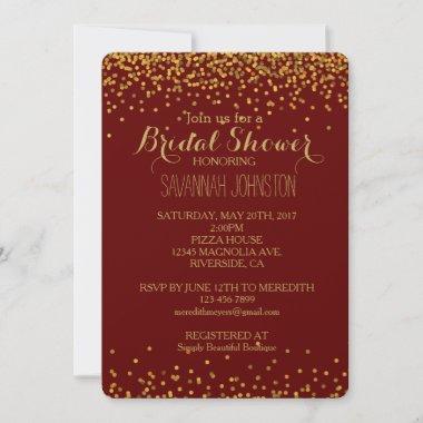 Gold and Red Glam Confetti Dots bridal shower Invitations