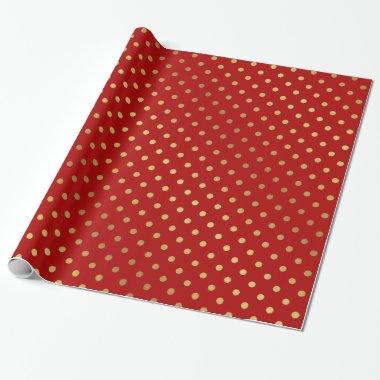 Gold and Red Polka Dots Pattern Wrapping Paper