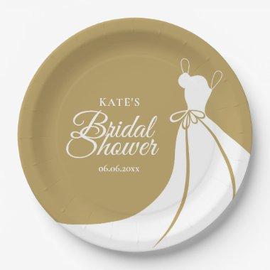Gold and White Elegant Gown Bridal Shower Paper Plates