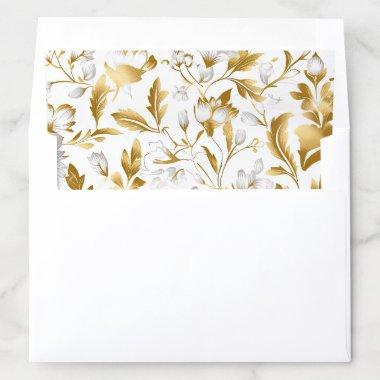 Gold and White Flowers Leaf Design Envelope Liner