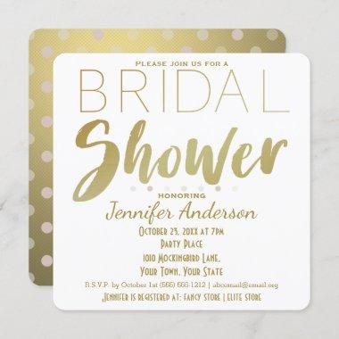 Gold and White Polka Dot Glamour Bridal Shower Invitations