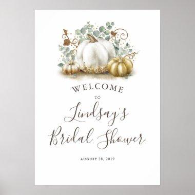Gold and White Pumpkins Fall Bridal Shower Welcome Poster