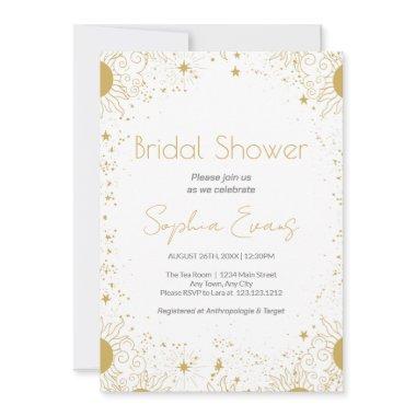 Gold and White Sun & Stars Celestial Bridal Shower Invitations