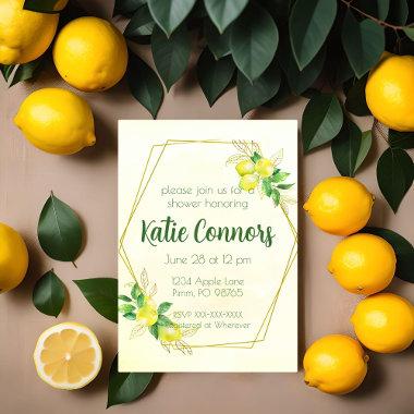 Gold and Yellow Lemon Inspired Shower Invitations