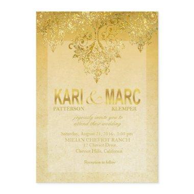 Gold & Antique Ivory Gatsby Glitter Flourish Invitations