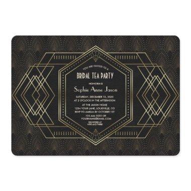 Gold Art Deco Great Gatsby Bridal Shower Tea Party Invitations