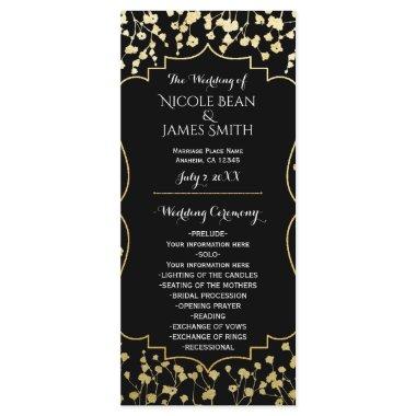 Gold Baby's Breath Floral Black Wedding Program