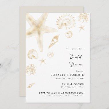 Gold Beach Wedding Bridal Brunch Shower Invitations