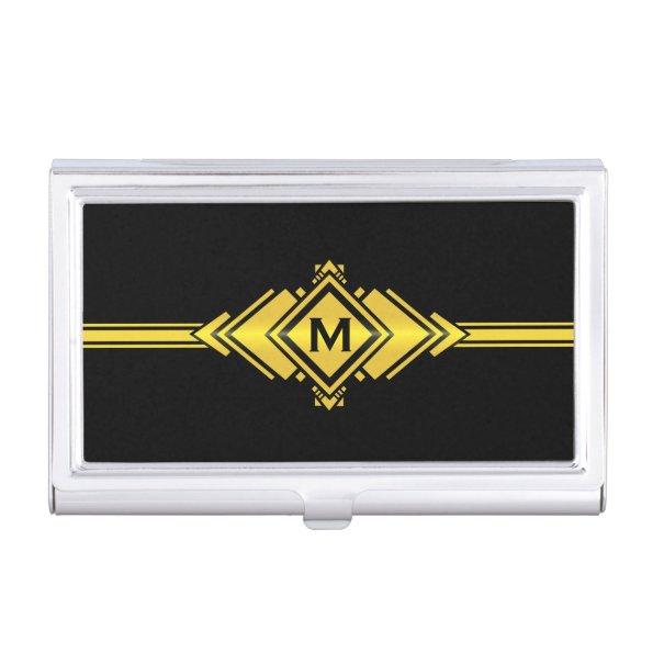 Gold & Black Art Deco Belt Monogram Business Invitations Holder