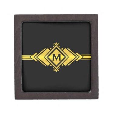 Gold & Black Art Deco Belt Monogram Keepsake Box