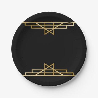 Gold & Black Art Deco, Great Gatsby Wedding Party Paper Plates