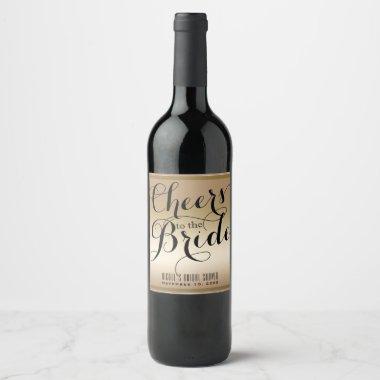 Gold & Black CHEERS TO THE BRIDE Bridal Wine Wine Label