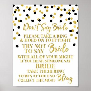 Gold Black Confetti Don't Say Bride Game Sign