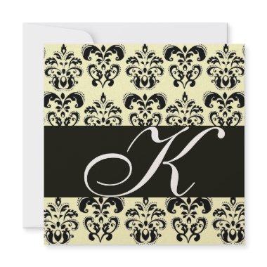 GOLD & BLACK DAMASK MONOGRAM , white