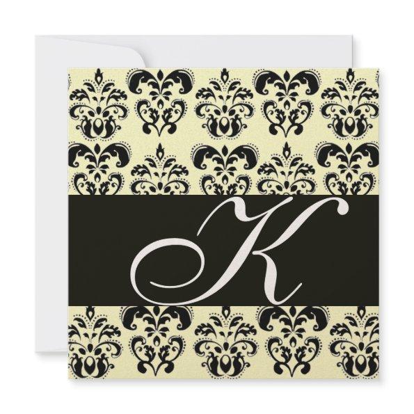 GOLD & BLACK DAMASK MONOGRAM , white