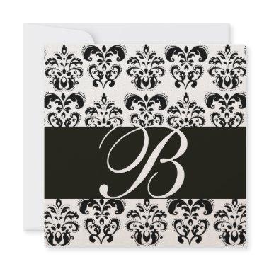 GOLD & BLACK DAMASK MONOGRAM , white