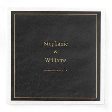 Gold Black Elegant Simple Name Minimal Wedding Paper Dinner Napkins