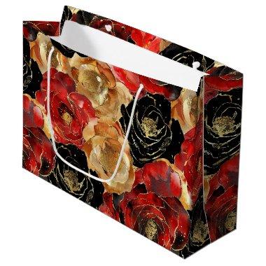 Gold Black Floral Party  Large Gift Bag